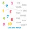 Look and Match the numbers 1 to 10. Kids words learning game, worksheets with simple colorful graphics. children educational Learn