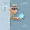 Look our corner spy magnifying glass mask detective cartoon character flat design vector illustration