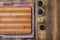 Lookin ingredients. Various spices and cutting board on wooden table. Top view