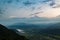 Looking across the Pokhara Valley to the Himalayas and Fish Tail Mountain from Sarangkot at sunrise