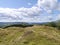 Looking across wall on Black Crag, to summit trig