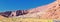 Looking back towards Moab Panorama views of desert mountain ranges along Highway 191 in Utah in fall. Scenic nature near Canyonlan