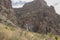 Looking into the Chisos mountains from the desert.