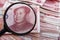 Looking close at a Chinese 100 RMB banknote.