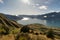 Looking down across Lake Hawea from the upper slopes of the Isthmus Peak walk