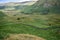 Looking down on bracken, wall and fields in Bannerdale, Lake District