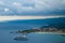 Looking down the coast from Taormina Town Square in the hilltop town of Taormina on theisland of Sicily Italy