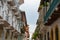 Looking down a corridor of balconies in Casco Viejo Panama City