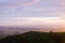 Looking down on the English countryside on a beautiful misty winters morning. Looking across Worcestershire to Bredon Hill from th