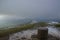 Looking down from Lose Hill, over the trig point at its peak, in the Hope Valley, Peak District, Derbyshire