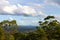 Looking down from Mt Coot tha near Brisbane Australia at suburbs and mountains in the background framed by tall gum trees