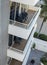 Looking down onto the outdoor patios of inner city townhouses