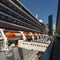 Looking down side Cruise Liner tied up Circular Quay