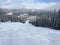 Looking down a ski slope in Colorado in winter