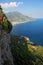 Looking down a steep cliff along the Amalfi Coast , Ravello, Italy