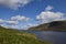 Looking East down Glen Esk over Loch Lee, with the sun on the lush Valley sides.