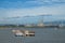 Looking East on midstream pier in Scheldt River, Antwerpen, Belgium