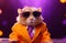 looking at his little glasses, the hamster is dressed in sunglasses and a suit