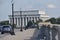 Looking at the Lincoln Memorial while crossing the Memorial Bridge over the Potomac River