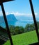 Looking out of the window of the cog railway to mount Rigi, Switzerland