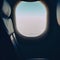 Looking out of the window of the plane, sitting in the cabin,night sky with Generative AI