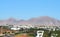 Looking over Spanish Roof Tops to the Volcanic hills in Lanzarote Spain