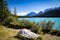 Looking South at Waterfowl Lake, glacier fed lake in the Canadian Rockies - off the Icefield Parkway, Canada