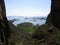 Looking straight up at the entrance to the hole at Torghatten mountain. Majestic rock facade above