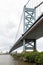 Looking up at the Benjamin Franklin Bridge, from Camden, New Jersey into Philadelphia, Pennsylvania, USA