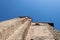 Looking up at the brick facade of the Palace of Theodoric in Ravenna, Italy