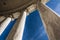 Looking up at columns at the Thomas Jefferson Memorial, Washington, DC.