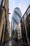 Looking up at the Gherkin building in the City of London, UK