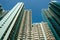 Looking up on high-rise apartment building, residential building facade, hongkong