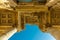 Looking up at the highly decorated ceiling of the Celsus library in Ephesus, Turkey