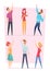Looking up. People pointing in sky group of happy characters vector illustrations