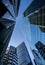 Looking up at skyscrapers in the City of London, UK