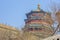 Looking up at the Tower of Buddhist Incense through some naked branches