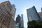 Looking up at a Variety of Midtown Manhattan Skyscrapers in New York City