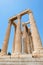 Looking up view of famous Zeus temple pillars in Greece