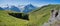 Lookout from hiking trail Grindelwald First to Bachalpsee, beautiful mountain valley and view to swiss glacier and peaks