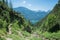 Lookout platform Dalfazer Wasserfall, alpine landscape with view to lake Achensee