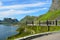 Lookout point bridge with mountain and fjord landscape island of senja