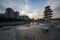 The lookout tower at Tanjong Rhu housing district in Singapore at sunset. Cozy Bay at kallang basin.