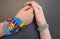 Loom band bracelet on a young girls\' forearms