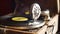 Loop-able Vintage Video of Old Gramophone, playing a record, close up slow motion