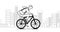 Loop Animation of businessman cycling, riding bike on the street.