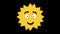 Loop animation of a cartoon character of a sun with a happy epression and blinking