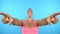 Loop video. art GIF design. Stylish freak guy in pink glasses. blue background