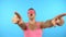 Loop video. Art GIF design. Stylish freak guy in pink glasses. blue background