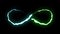 Loopable GREEN BLUE neon Lightning bolt infinity symbol shape flight on black background animation new quality unique